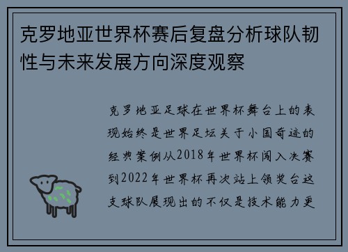 克罗地亚世界杯赛后复盘分析球队韧性与未来发展方向深度观察